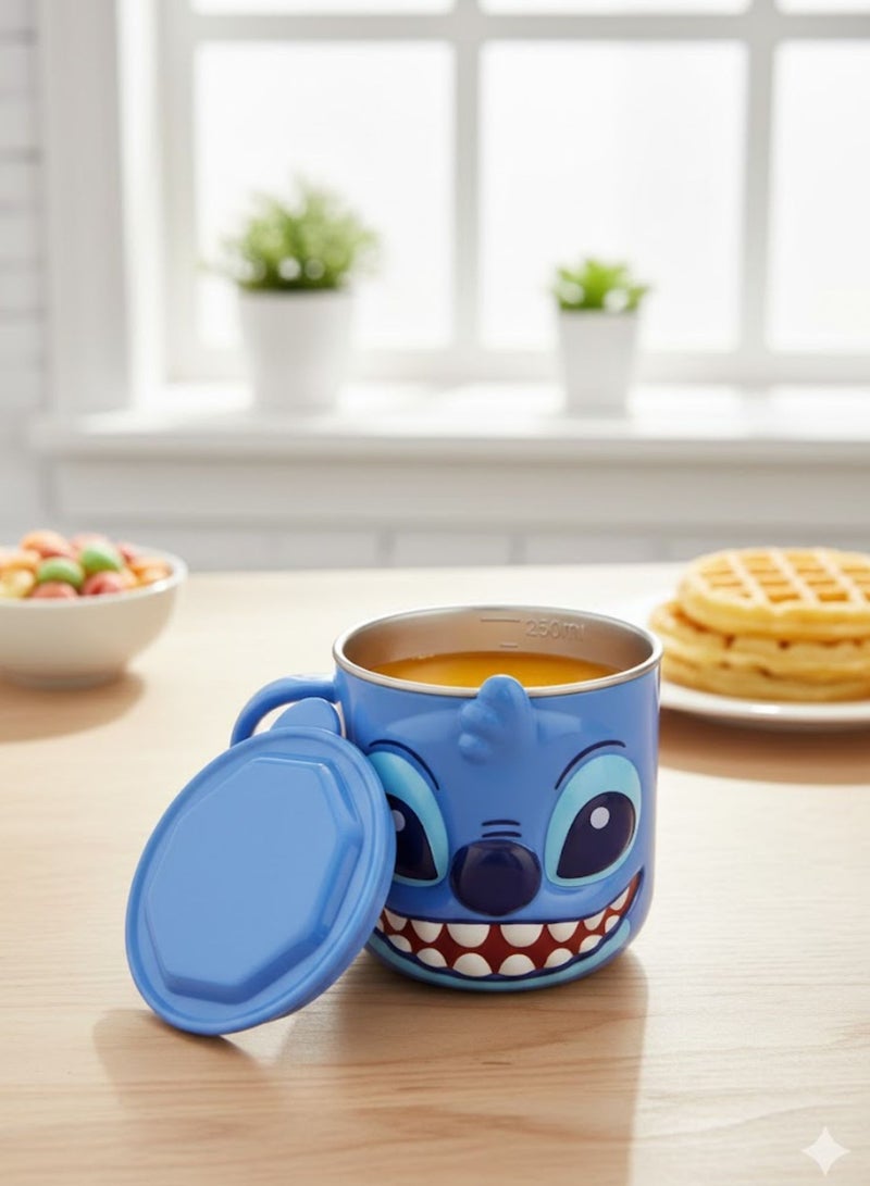 Disney Kids Stainless Steel Drinking Mug with Lid – Cartoon Design | Double Wall Insulated Cup for Hot & Cold Drinks | Leak-Resistant, Safe & Durable Children Mug (Stitch) - Image 3